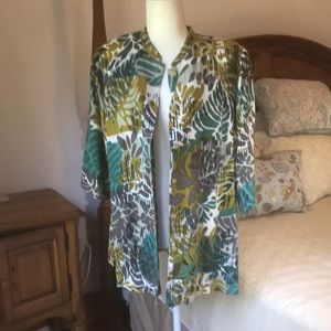 Vintage Erin Linen Blend Tropical Print Top Size Large